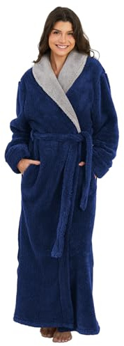 ZFSOCK Robe de Chambre Femme Polaire: Peignoir de Bain Longue Hiver Chaude Doux Microfibre Douce et Épaisse Pour Femme Enceinte Maman Chambre Maison Noël Cadeau - Bleu Marine XL
