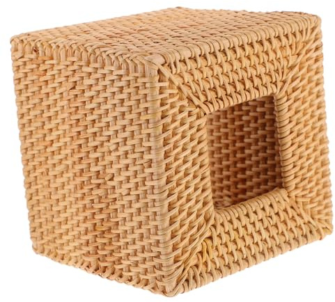 COLLBATH Caja de Pañuelos de Ratán Cuadrada, Organizador de Servilletas de Papel, Soporte Compacto de Tejido Natural, Color Original, para Hogar, Oficina y Coche, Decorativo y Funcional