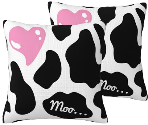 BREAUX Paquete de 2 fundas de almohada decorativas con aspecto de lino y vaca lechera negra y blanca para sofá, cama, sala de estar