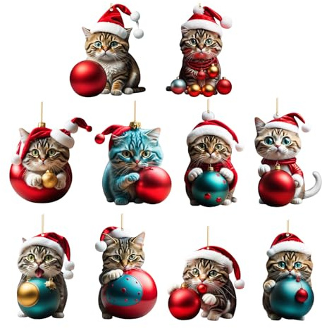 Weihnachtsbaum Katzen Anhänger Niedlicher Acryl Katze Anhänger Weihnachts Deko Süße Christbaumschmuck Weihnachtsschmuck Geschenk Lustiger Weihnachten Katzen Ornament (10 Stück)