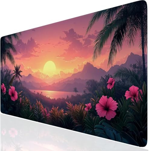 Sonnenuntergang Mauspad XXL, Gelb Mousepad 1000x500x3mm mit Genähten Kanten, Mauspad Großes Schreibtischauflage, Mousepad Wasserdicht rutschfest, Desk Mat Vernähte Kanten, für MacBook, Laptop DE-7310