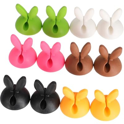 ANDRESLAD 12PCS Bunny Silicone Cable Holder Clips Multi-Color Cute Wire Organizer for Desk Charging Cords Earphones USB Cable Management Accessories for Home Office