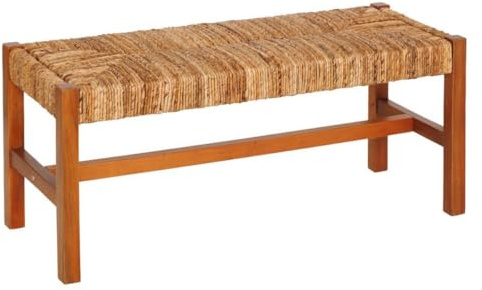 PEGANE Banc Bout de lit en Paille tressé et Structure en Bois - Longueur 102 x Profondeur 38 x Hauteur 46 cm