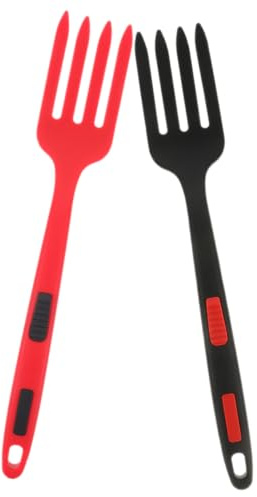 TOYANDONA 2 pièces Fourchettes Silicone Ergonomiques Réutilisables Multifonctionnelles pour Salade et Cuisine Lot de Noir et Rouge Ustensiles Légers et Sûrs pour Usage Quotidien à Domicile
