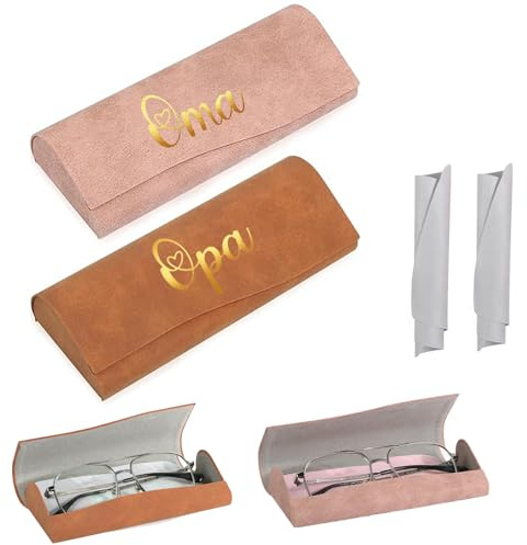 Neylokfen 2 Set Oma Opa Geschenk Brillenetui Retro Tragbare PU-Leder Hardcase Brillenetui mit Putztuch Geburtstag Jahrestag Weihnachten Neujahr Geschenk