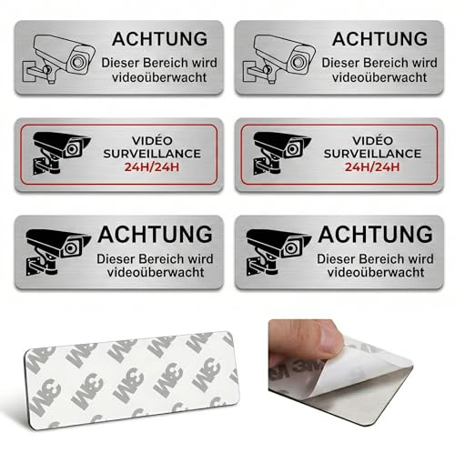BAHME 6 Pcs cartello area videosorvegliata, Cartello Area Videosorvegliata Alluminio, Proprietà Privata Cartelli Metallo Fori Preforati, per Casa e Negozio, Interno ed Esterno