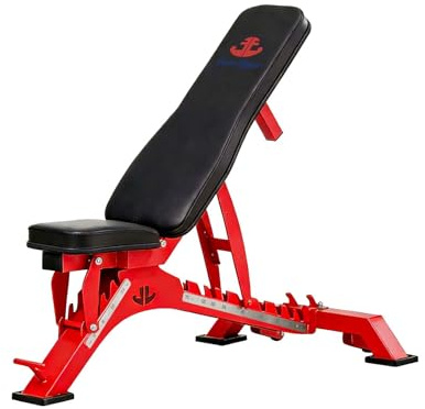 Adjustable Weight Bench, 10 Backrest Angles & 4 Seat Settings, 40 Positions, Folding Design, 1300 lb Capacityf or Home Gym (Red)
