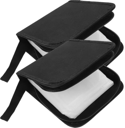 SUPVOX 2pcs Oxford Fabric Black CD Storage Bag, Thickened Portable Disc Organizer Case for 40 Discs, Compact Travel CD Holder Pouch