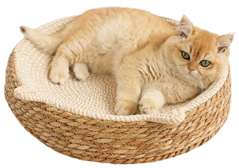 Cuenco Rascador para Gato - de Mimbre Transpirable Tejido a Mano - Cama para Gatos Boho de Cuerda de Algodón con Diseño de Orejas de Gatito | para Juego, Ejercicio, Actividad, Cuidado de Uñas,