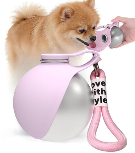 Trinkflasche Hunde für Unterwegs, 285ML Edelstahl Hundetrinkflasche mit Silikonnapf, Auslaufsichere Wasserflasche Hund, Hunde Trinkflasche für Spaziergänge Reisen Wandern, Hundezubehör (Rosa)