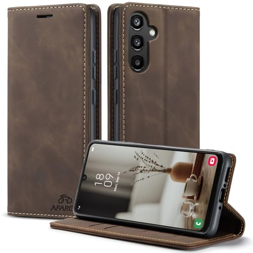 AFARER HandyHülle für Samsung Galaxy S22 Ultra 5G Kaffee | Minimalistisch, Ästhetisch, Kartenhüllen, Kartenetuis, Ständer, Zusammenklappbar, Stoßfest, Schützend, Geldbörse, Handyhülle