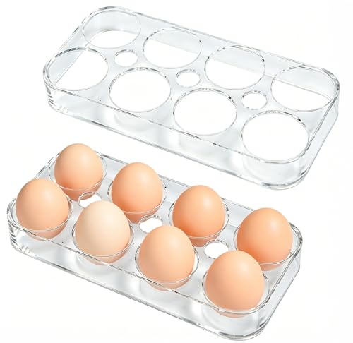 PULCINELLI 2 Uds Hueveras para Frigorífico 16 Huevos (2x8) | Organizador de Nevera de Plástico Transparente, Caja Almacenamiento Huevos con 8Compartimentos que Ahorra Espacio para Cocina