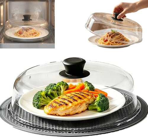 11 Inch Microwave Cover Glass with Ceramic Screws & Silicone Handle - Splash Guard Microwave, BPA-Free, Dishwasher Safe, Includes Silicone Mat