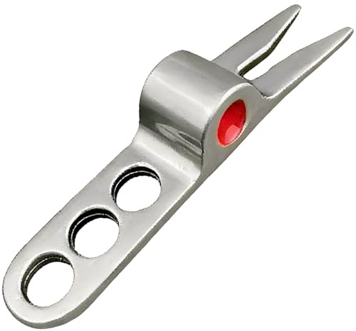 Vestamore Golf Divot Repair Tool, Foldable Pop Up Pitchfork with Ball Marker, Portable Green Accessories, Iron Metal, Silver, 3.18 x 0.95 in