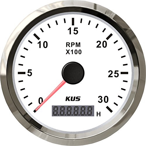 KUS Vattentät varvräknare med timräknare 3000RPM 85 mm 12V/24V med bakgrundsbelysning (vit)