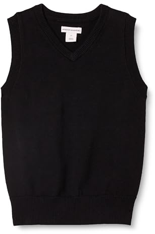 Amazon Essentials Jungen Pulloverweste aus Baumwolle mit V-Ausschnitt, Uniform, Schwarz, 8 Jahre