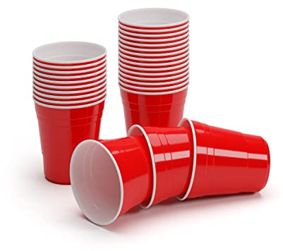 BeerCup - Set di 200 bicchieri da birra, tazze rosse, tazze da birra per pong, lavabili in lavastoviglie, per feste, bicchieri riutilizzabili per beer pong, in plastica, colore: rosso
