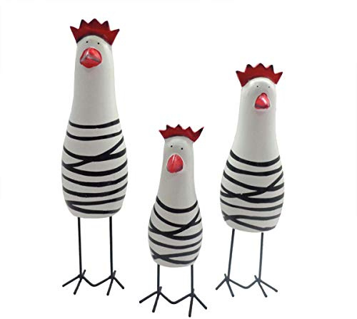 E-isata Wooden Family Set Of Three Chicken Sculpture Figurine Animal Gifts Ornament Crafts Home Office Desk kitchen Decorations Collection