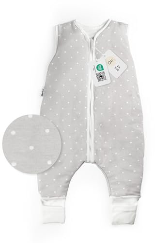 Ehrenkind® Baby Schlafsack | mit Füßen 2,5 Tog | Bio-Baumwolle | Ganzjahresschlafsack Baby Größe 90 Farbe Grau mit weißen Punkten | Öko-Tex zertifiziert | Winter und Sommer Kinder