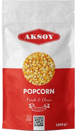 Aksoy Popping Corn Kernels 2.5KG – Non-GMO Whole Grain Popcorn Seeds, Natural Flavour, Premium Quality, Ideal for Stovetop, Microwave & Air Popper, Perfect for Homemade Popcorn Snacks