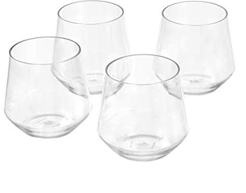 Amazon Basics Tritan BPA-Free Plastic Stemless Wine Glass, 14-Ounce, Clear - Set of 4
