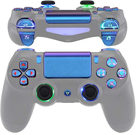 eXtremeRate DTFS LED Tasten Kit für ps4 Controller JDM-040/050/055, RGB LED Flexkabel & Ersatz Leucht Aktionstasten/D-Pad/Thumbsticks/Trigger Buttons Zubehör für ps4 Gamepad CUH-ZCT2-Lila Blau