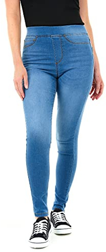 M17 Denimjeans, Jeggings för dam, Skinny Fit, klassiska vardagsbyxor med fickor, Mellantvätt blå, 48