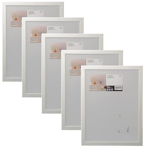 Ikea FISKBO Bilderrahmen 30 x 40 cm, Kunststoff & Faserplatte, 30 x 40 cm, Weiß, 5 Stück