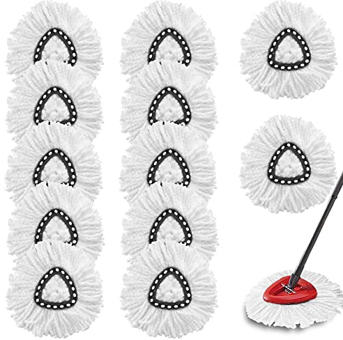 Paquete de 12 cabezales de repuesto para fregona giratoria, 100% microfibra compatible con trapeador triangular giratorio, recambio de fregona giratoria de 360 grados para una fácil limpieza de la