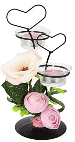 Dekorerad värmeljushållare av metall med glasinsats värmeljus hjärta konstgjorda blommor ljushållare ljushållare bordsdekoration ljus påsk mors dag alla hjärtans dag bröllop dekoration vindljus