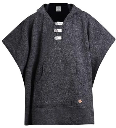 virblatt - Herren Poncho aus Wolle & Polarfleece | Warm mit Kapuze | Winter Deckenponcho | Fleece - Arriba Schwarz