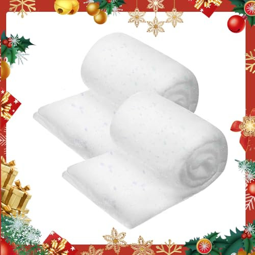 CJBIN Weihnachten Schneedecke mit Glitzer, 2 Stück Kunstschnee Dekoschnee Schneedecke, 80 x 240 cm Weiße Schneematte Schneevlies, Schneewatte Kunstschnee Teppich für Dorf-Displays Weihnachten Schmuck