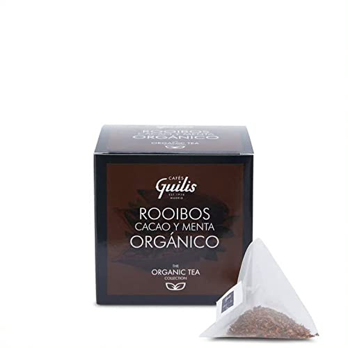 CAFES GUILIS DESDE 1928 AMANTES DEL CAFE Rooibos Orgánico de Cacao y Menta en Hoja Caja 15 Pirámides - Pack 4