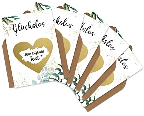 OWLBOOK® 5 Rubbelkarten Karte zum selber beschriften - Glückslos - Rubbellos für eigenen Text Geschenke für Frauen Geschenkideen Geschenkgutschein
