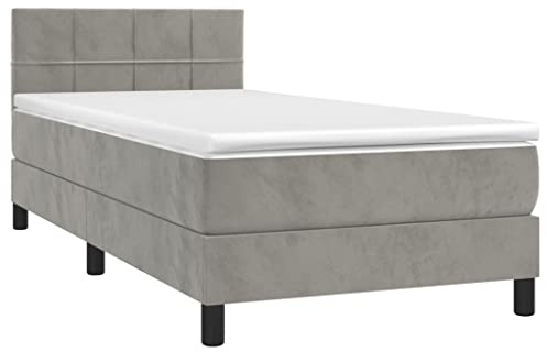 vidaXL Boxspringbett mit Matratze Einzelbett Polsterbett Bett Hotelbett Bettgestell Bettrahmen Lattenrost Schlafzimmerbett Hellgrau 90x200cm Samt