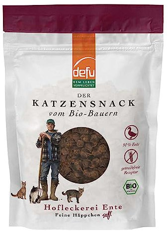 defu Katzensnack | 1 x 80 g | Hofleckerei Feine Häppchen Soft Bio Ente | Premium getreidefrei Bio Snack für Katzen