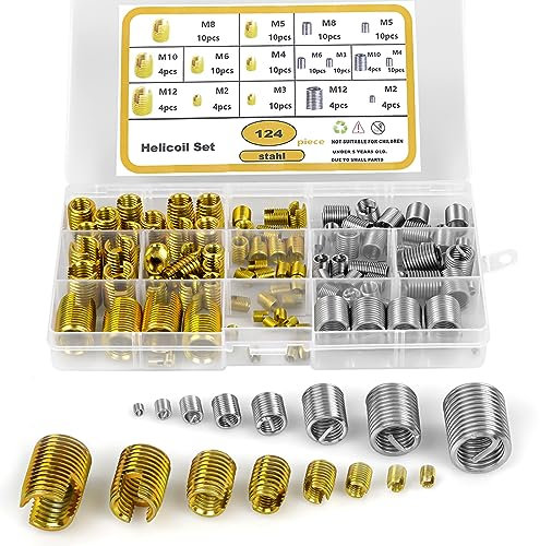 Insertos Roscados, 124 Piezas Kit Autorroscante M2 M3 M4 M5 M6 M8 M10 M12 Tuerca de Inserción de Rosca Para Reparación