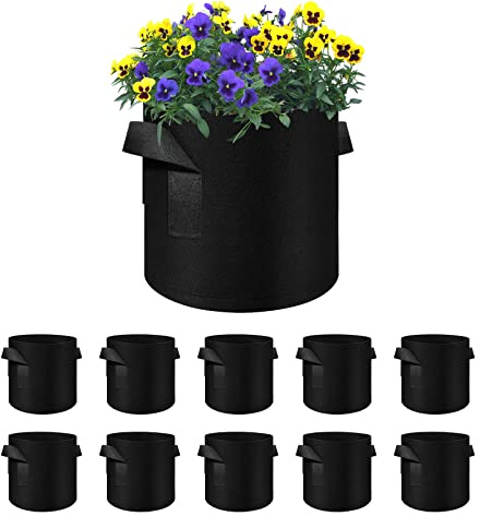 Ohiyoo 10 Stück 28 L Pflanzsack mit Griffe, 7 Gallonen Pflanzsack aus Filzstoff Pflanze Grow Bag für Kartoffeln, Tomaten, Gemüse, Blumen, Pflanzen (7 Gallonen, 28 L)