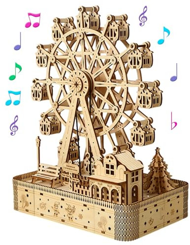 3D Wooden Puzzle, DIY model Craft Toy kits for adults, Ferris Wheel Music Box With Light Gift for Teenagers