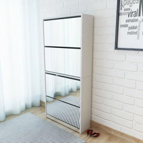 CKioict Vertikales Schuhablage Schuhkommode im Flur Platzsparend Schuhschrank mit 4 Fächern Spiegel Weiß 63×17×134 cmfür Flur, Wohnzimmer, Schlafzimmer