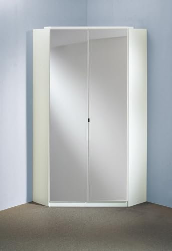 möbelando Eckkleiderschrank >Clack< Korpus Weiss mit Spiegeltüren - 95x198x95cm (BxHxT)