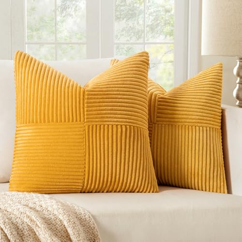 MIULEE 2er Set Kissenbezug 50x50cm Kurkuma Kordvelours Kissenhülle | Kissenbezüge Sofakissen Dekokissen Boho Couchkissen Kord Dekorative Zierkissenbezug für Sofa
