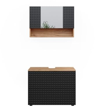 Vicco Ensemble de Meubles de Salle de Bain Irma, Chêne de Force doré/Anthracite, 2 pièces, Meuble Bas 80 cm
