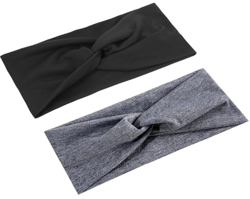 WLLHYF Bandeaux larges pour femmes, bandeaux turban antidérapants (noir/gris foncé - 2 pièces)