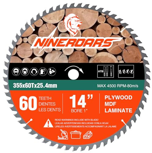 NINEROARS Circular Saw Blade, 14 Inch 60 Teeth with 1 Inch Arbor Cemented Carbide Material, for Wood, Plastic Laminate, Composite Materials Cutting