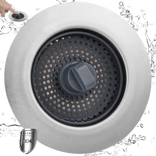 iFealClear Kitchen Sink Stopper, 3-in-1 Kitchen Sink Strainer, Sink Plug Replacement, Suitable for Sink Holes with a Diameter of 75-82 mm and a Depth > 28 mm