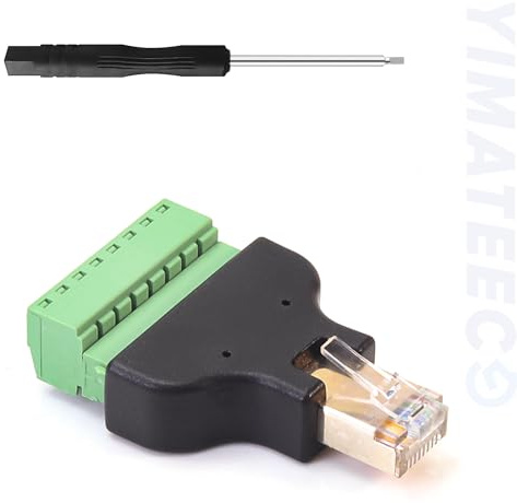 YIMATEECO RJ45 Schraubklemmenadapter, RJ45 8P8C Stecker auf Terminal Block 8 Pins Schraubklemmenblock Konverter Adapter CCTV/DVR Ethernet Verbindungsstück LAN Netzwerkstecker (RJ45 Stecker, 1PC)