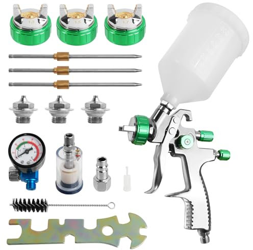 LVLP Air Spray Gun Premium Kit, with 1.3/1.5/1.7mm Nozzles & Air Regulator, Easy to Use, Paint Gun for Cars & House Furniture Varnish DIY Painting, with 600cc Mixing Cup, Paint Sprayer Accessories