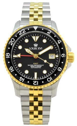 LOUIS XVI Mirabeau GMT 1432 - Ø 41 mm - Herren Uhr - Wasserdicht - Uhr mit Saphirglas - Armband Bicolor Gold/Silber - Zifferblatt Schwarz - Automatikuhr