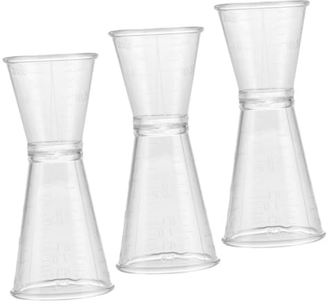 PAMINGONO Jigger Doble Plástico Grande Transparente 60 Ml y 30 Ml Accesorio de Barra Medidor de Onzas para Barman Cócteles y Vino Set 3 Piezas